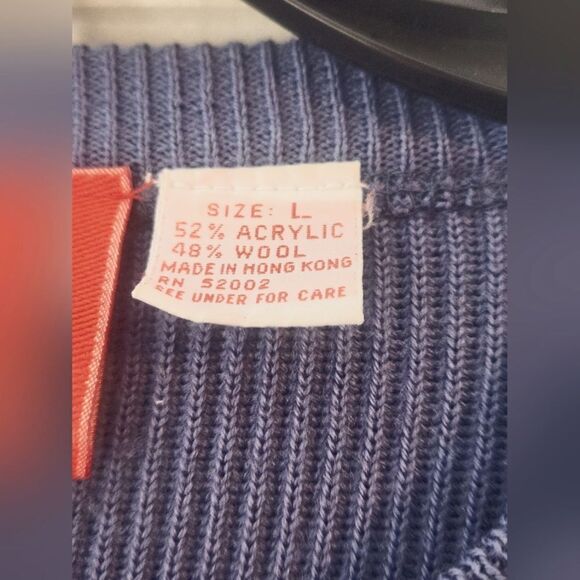 Vntg Liz& Co L Steel Blue Dropped Lngslvs Buttons Side WOOL Blend Women Sweater - Picture 4 of 6